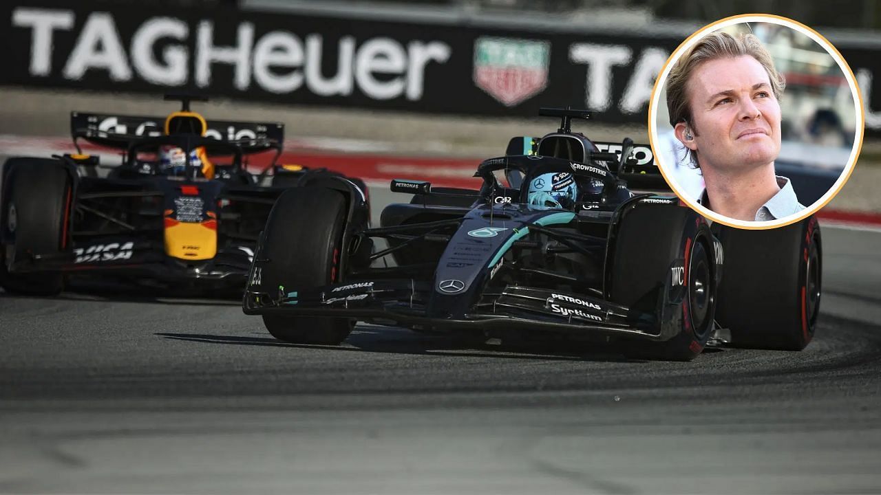 Max Verstappen and George Russell racing in 2025 Spanish GP [Source: Getty]