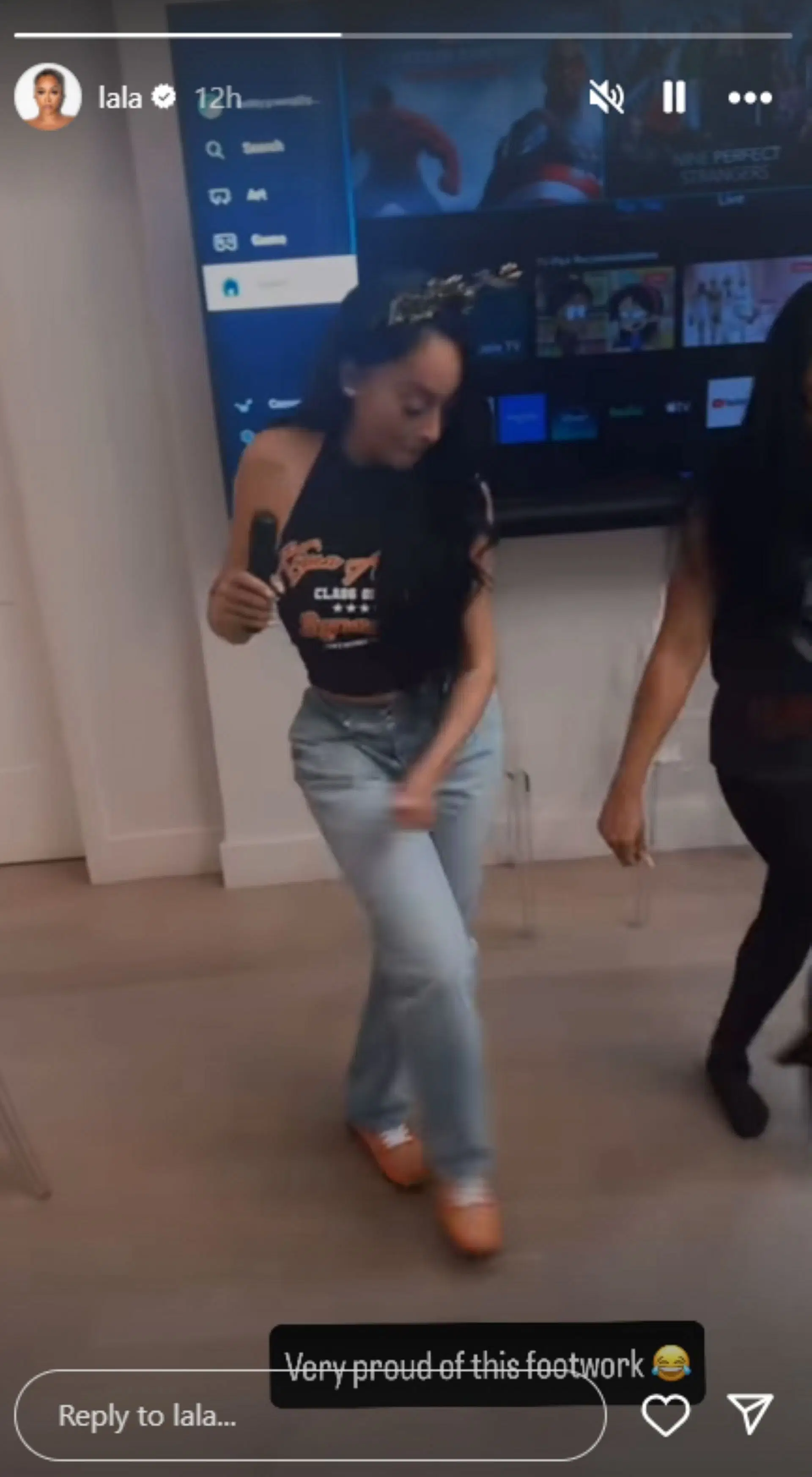 La La Anthony shows off her footwork during karaoke at Kiyan Anthony&rsquo;s graduation party (Image via Instagram @lala)