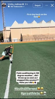 Trinity Rodman trains for an upcoming match | Image Source: Trinity Rodman's Instagram/@trinity_rodman