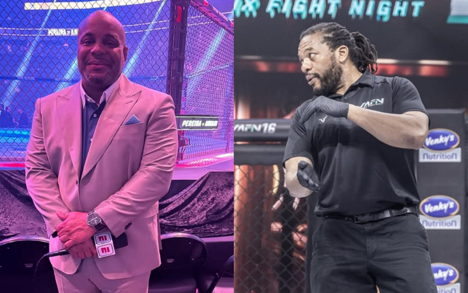 Daniel Cormier (left) criticized Herb Dean (right) for Hermansson vs. Rodriguez stoppage at UFC 317. [Images courtesy: @dc_mma and @herbdeanmma on Instagram]