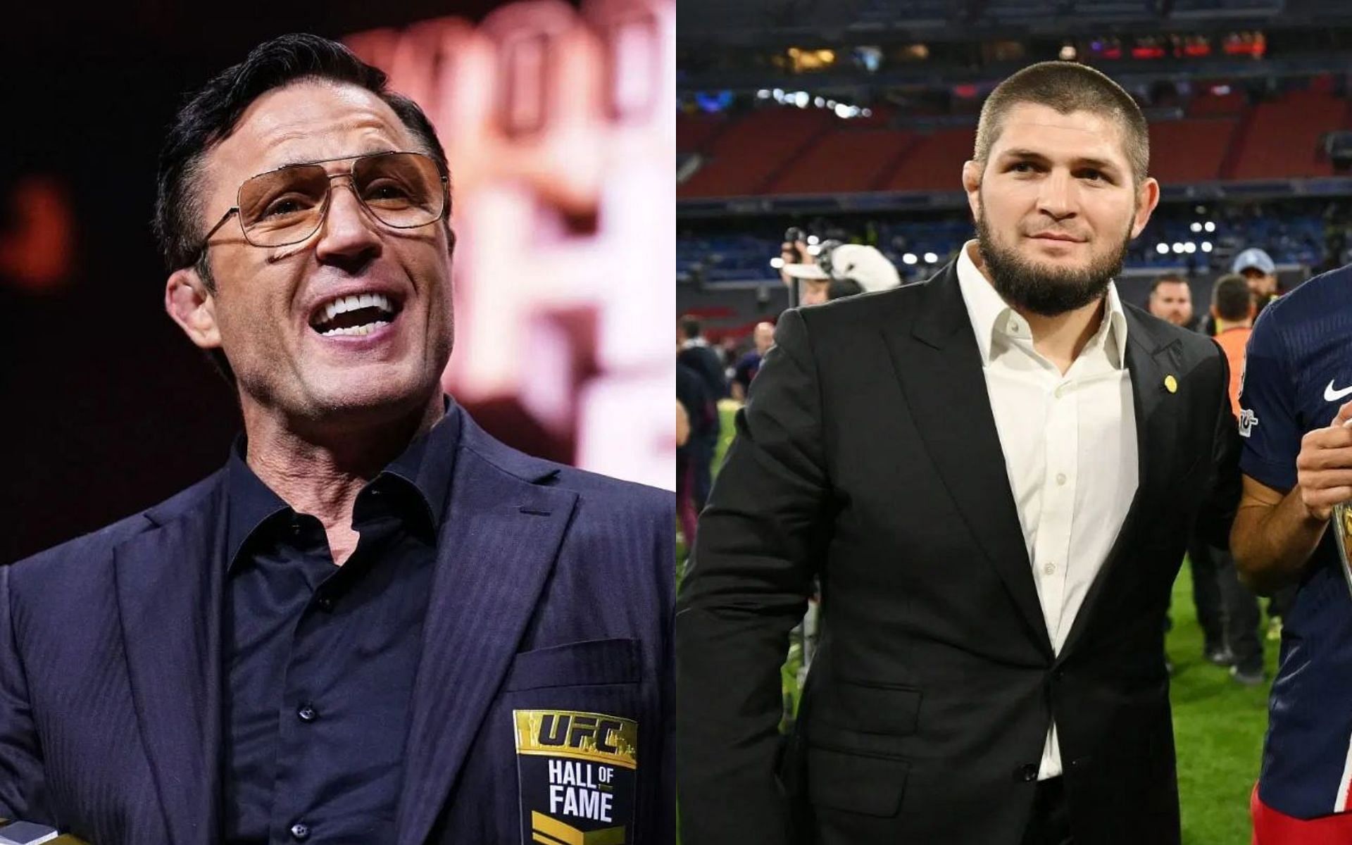 Chael Sonnen (left) praises the actions of Khabib Nurmagomedov (right) during CBS