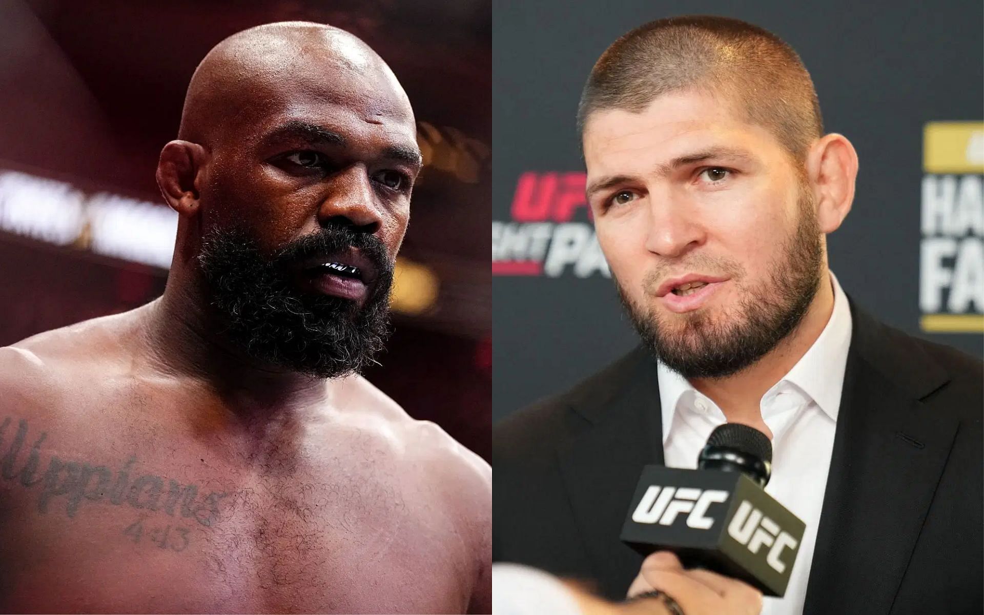 Khabib Nurmagomedov (right) shares touching message with Jon Jones (left) following retirement announcement [Images courtesy: Getty Images]