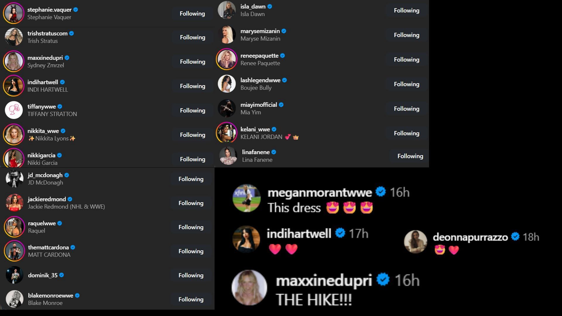 Screenshots of stars&#039; likes and comments [Image credit: Chelsea Green&#039;s Instagram]