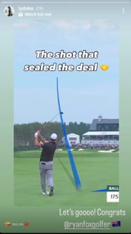 Lydia Ko reshared Ryan Fox's winning moment on her story -Source: via @lydsko on Instagram