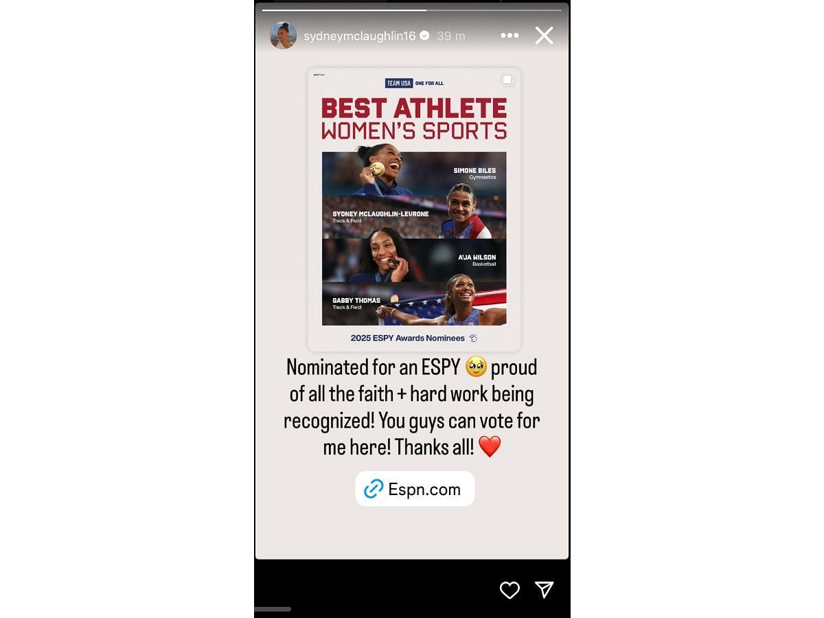 McLaughlin-Levrone&rsquo;s Instagram story