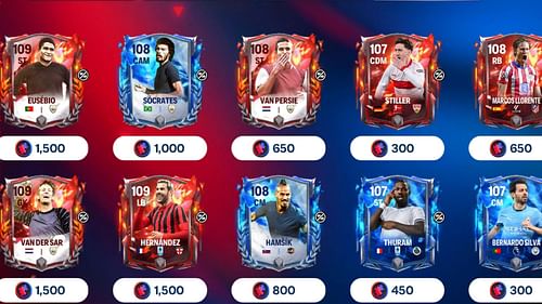 List of players in the EA FC Mobile Aqua vs Inferno Week 2 Shards exchanges (Image via EA Sports)