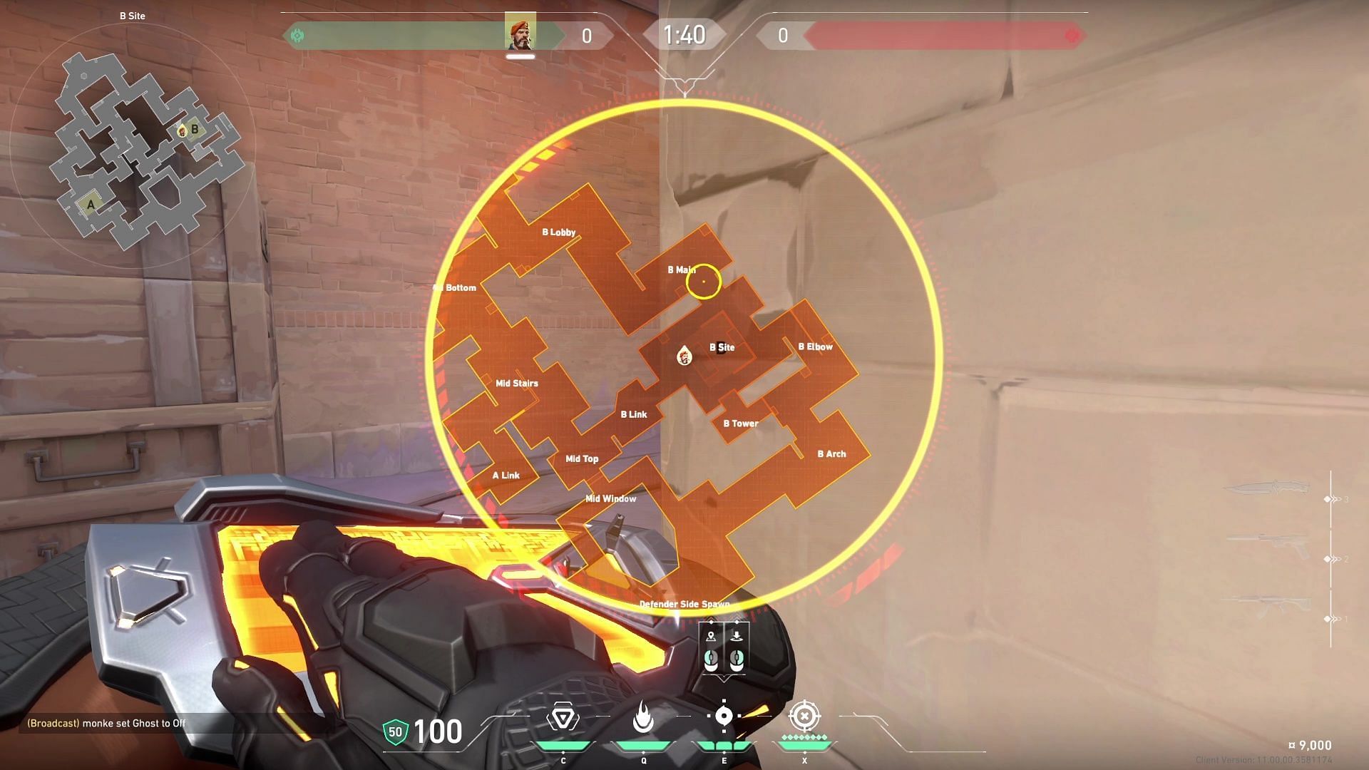Corrode B site defending smokes tactical map view (Image via Riot Games)