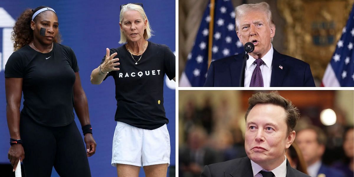 Serena Williams with her ex-coach Rennae Stubbs (L); Donald Trump and Elon Musk (R) (Image Source: Getty)