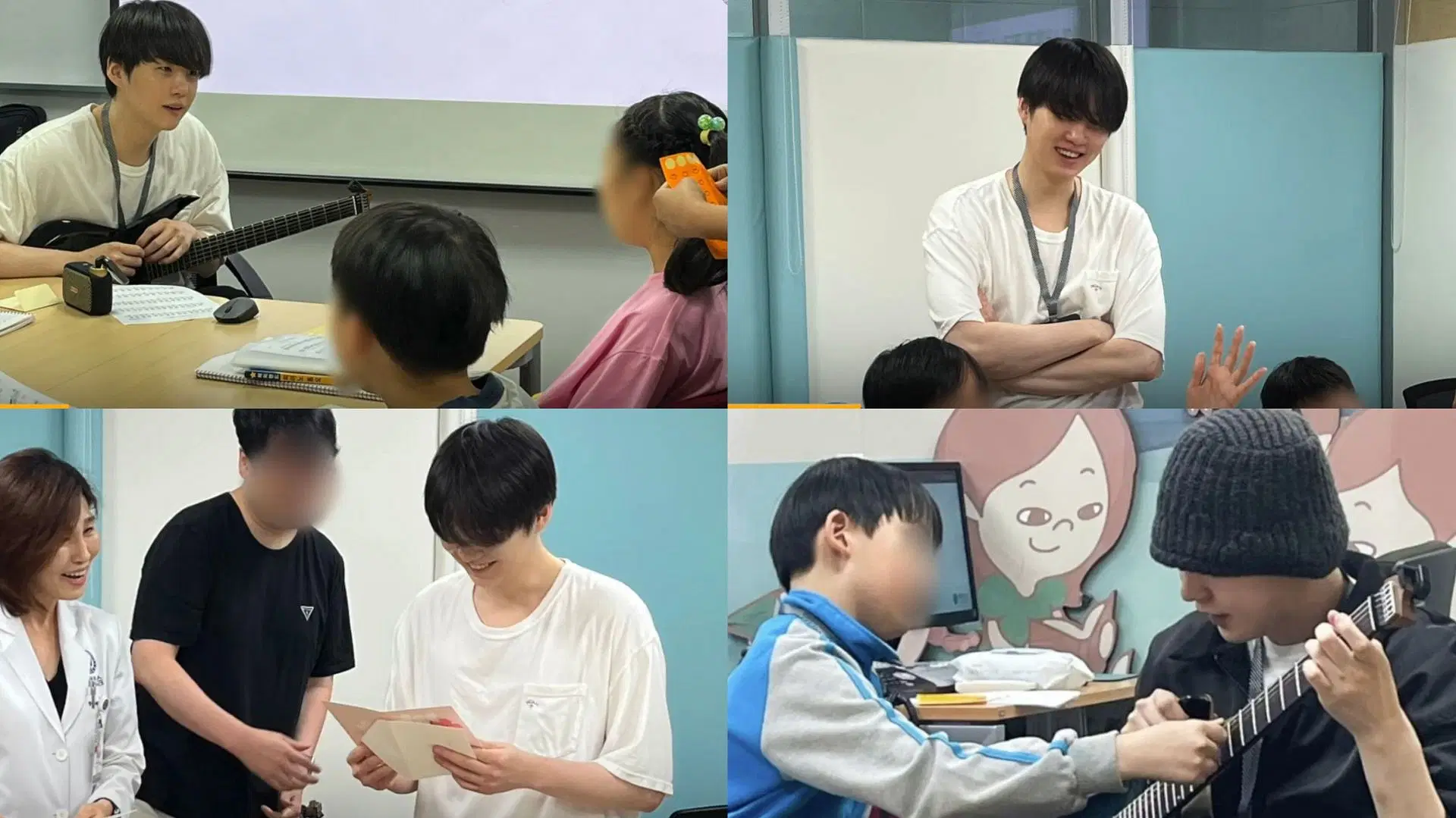 BTS&rsquo; SUGA plays guitar with children (Images via YouTube/@SeveranceHospital)