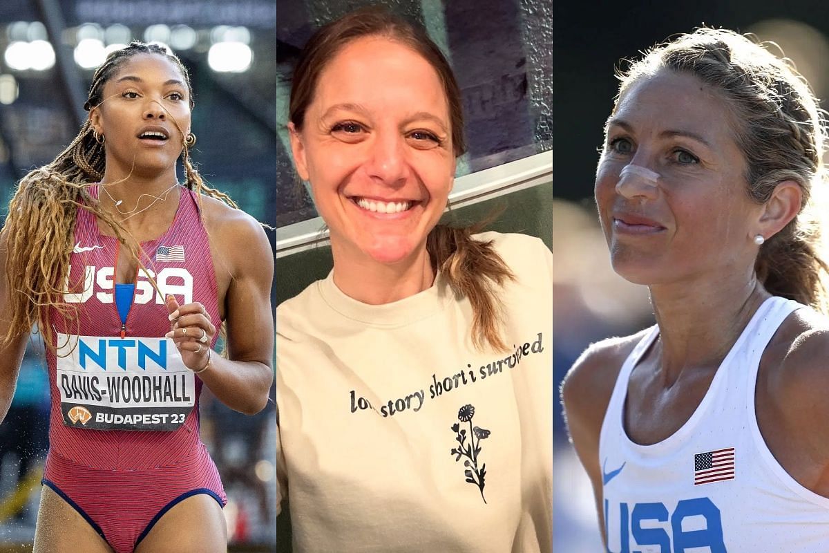 Tara Davis-Woodhall, Ali Feller, and Sara Hall - Source: Getty and Instagram