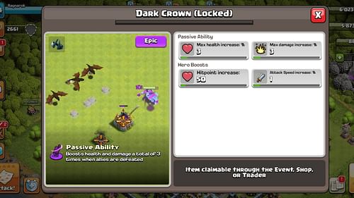 Dark Crown Equipment's in-game description (Image via Supercell)