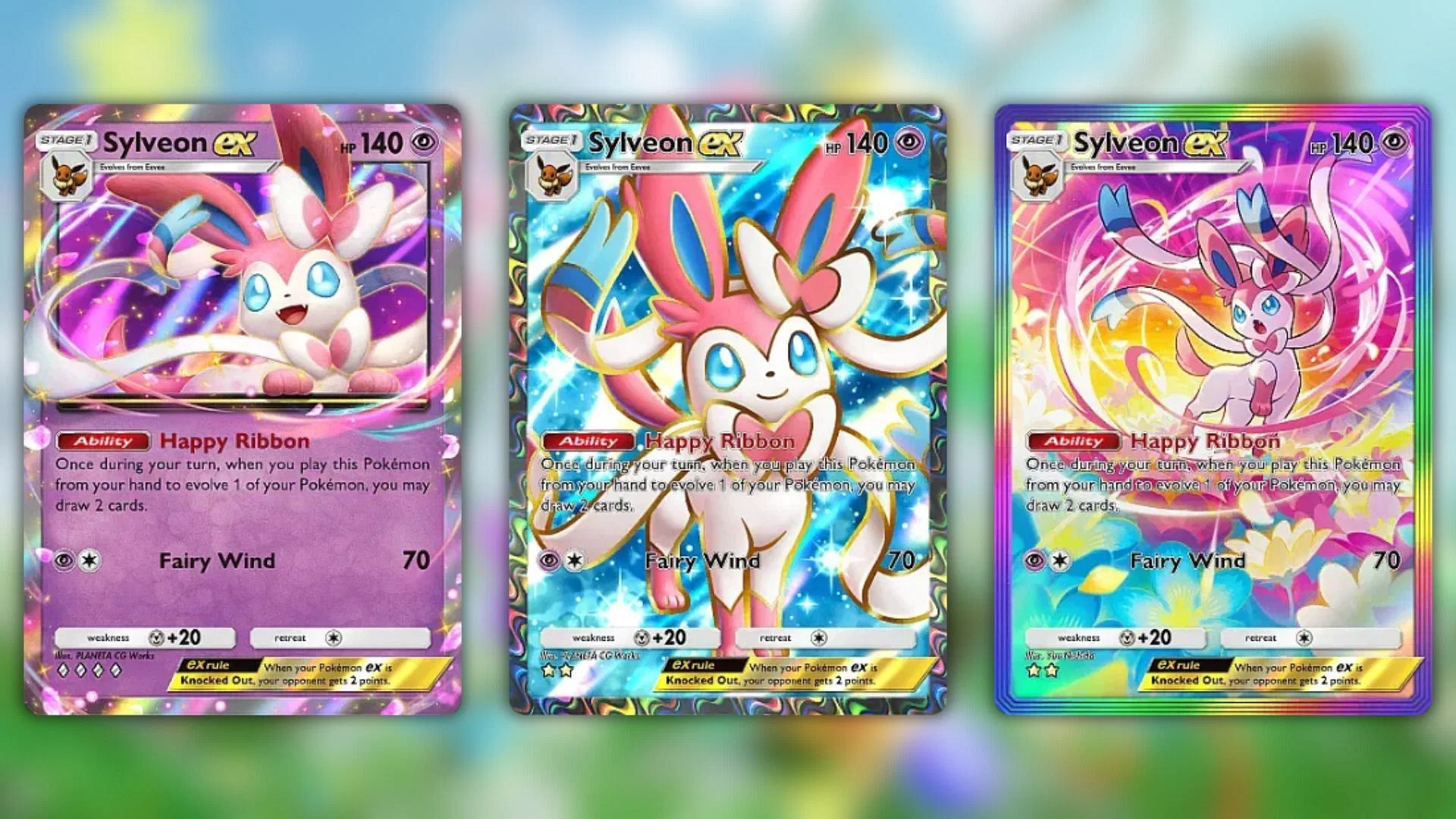 All Sylveon ex variants as seen in the game (Image via The Pokemon Company)