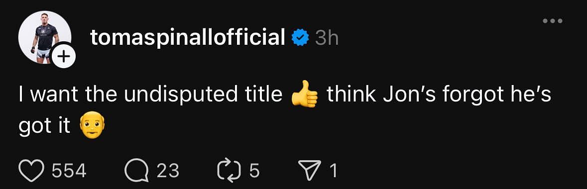 Tom Aspinall&#039;s comment. [Screenshot courtesy: @freak.mma on Threads]