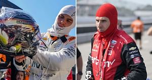 Pato O'Ward performs a helmet swap with “fastest man he’s ever seen in an IndyCar” Will Power
