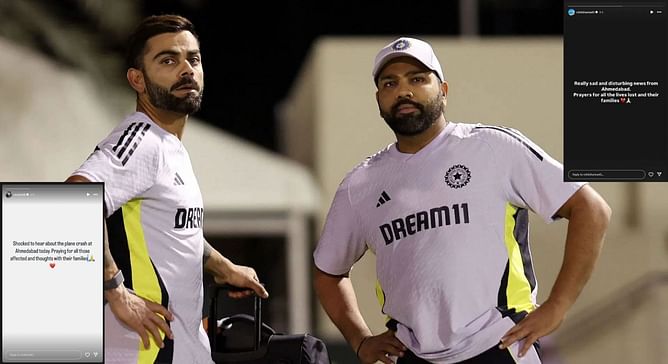 "Praying for all those affected" - Virat Kohli, Rohit Sharma lead cricket fraternity to condole tragic plane crash in Ahmedabad