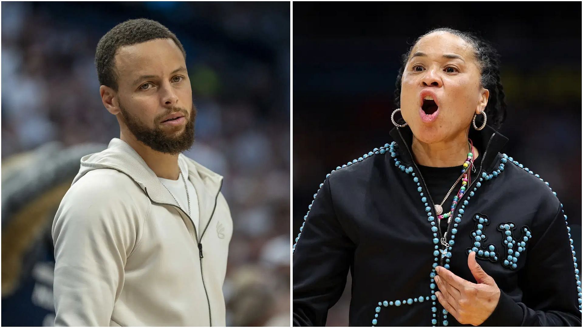 Steph Curry and Dawn Staley lead star-studded celebrity attendance at Chase Center for Golden State Valkyries game. (Photos: IMAGN)