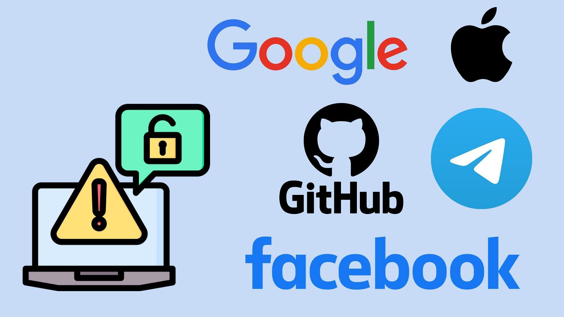 Everything you need to know about the latest password breach (Image via Flaticon, Google, Facebook, Apple, Telegram, Github)