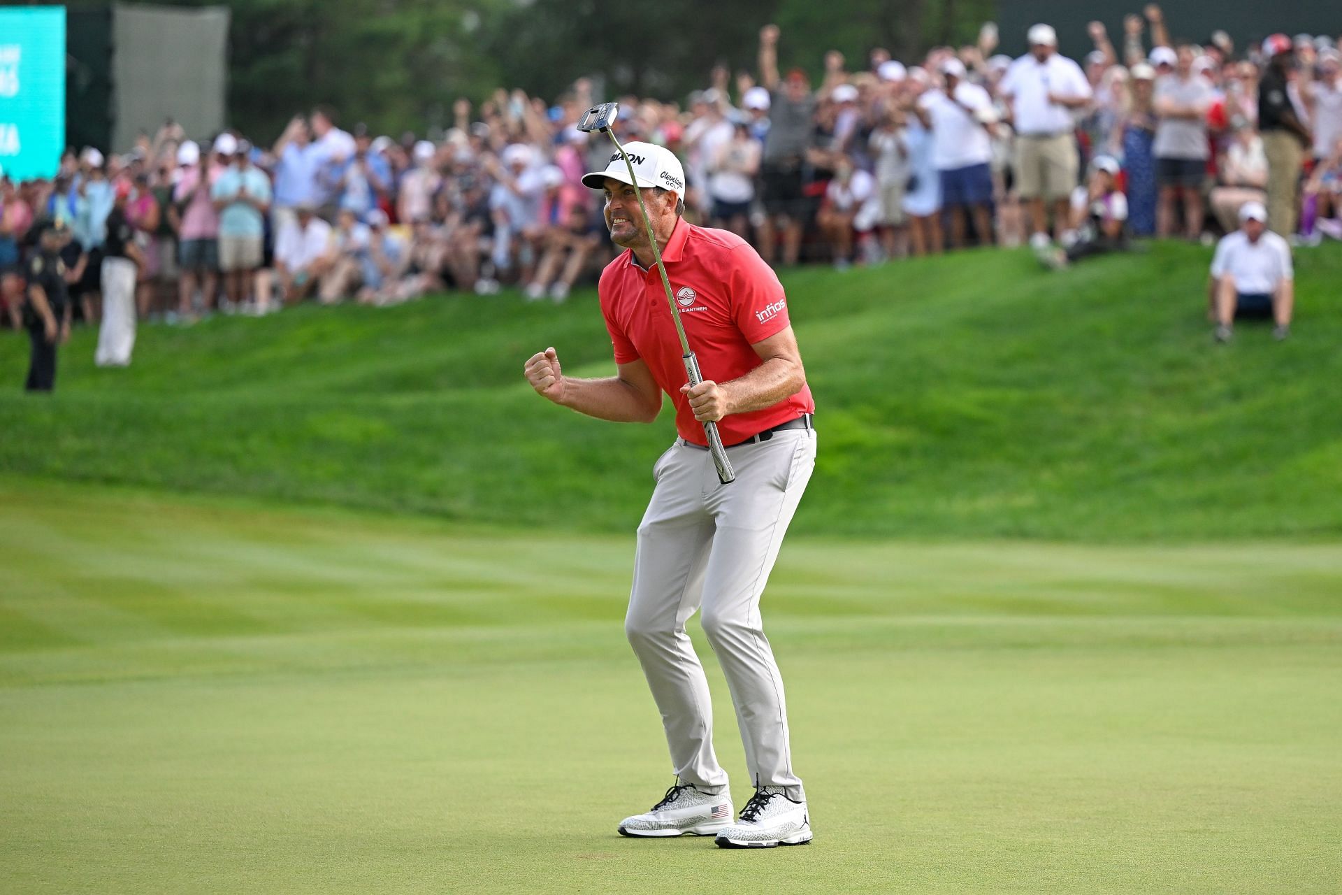 Keegan Bradley after his winning put at the 2025 Travelers Championship - Source: Getty
