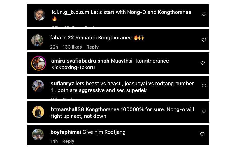 Screenshot of comments. [ONE Championship/Instagram]