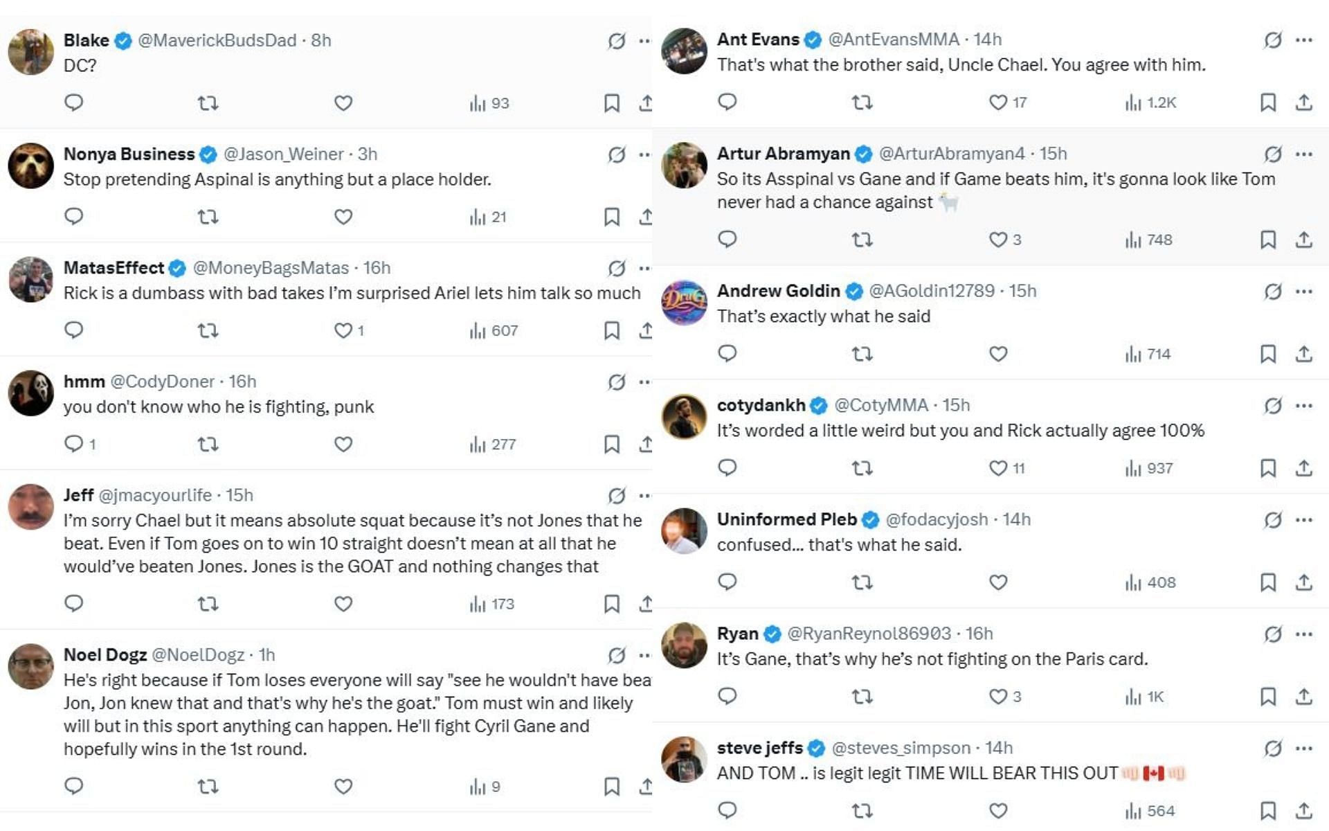 More comments on the tweet. [Image courtesy: @ChaelSonnen on X]