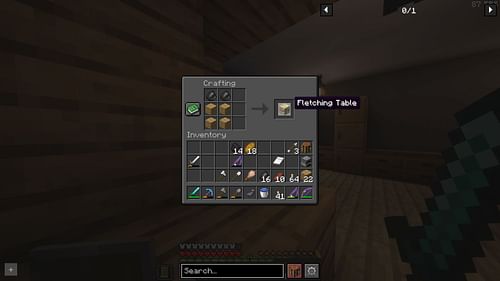 First, you must craft a fletching table (Image via Sportskeeda Gaming || Mojang Studios)