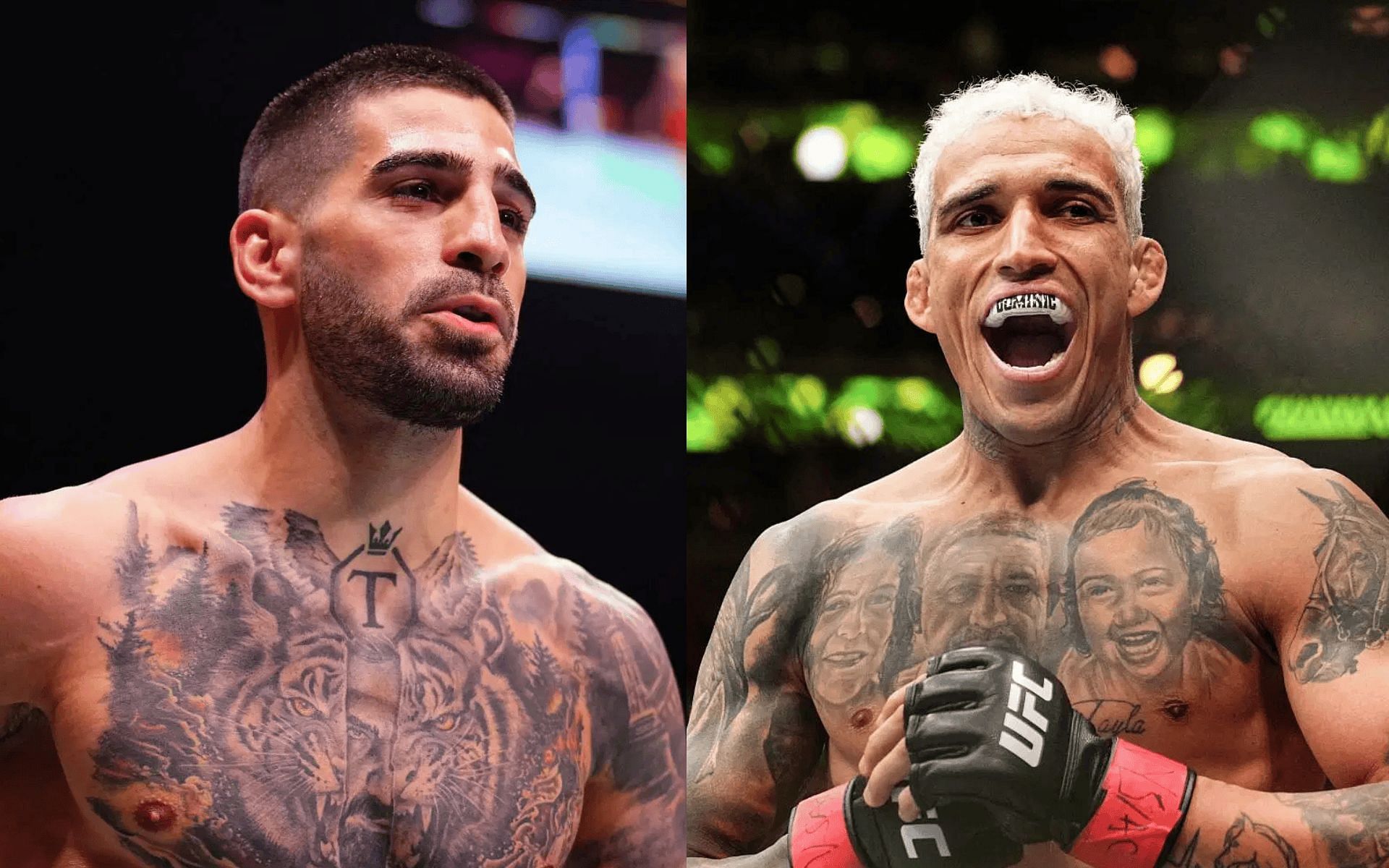 Ilia Topuria (left) previews Charles Oliveira (right) ahead of UFC 317. [Images courtesy: Getty]