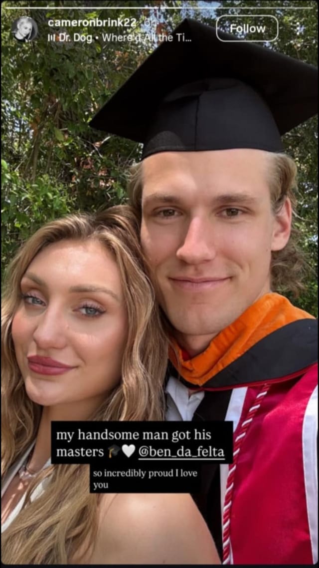 Cameron Brink congratulates her fiance Ben Felter on accomplishing a milestone. Credit: Brink/IG