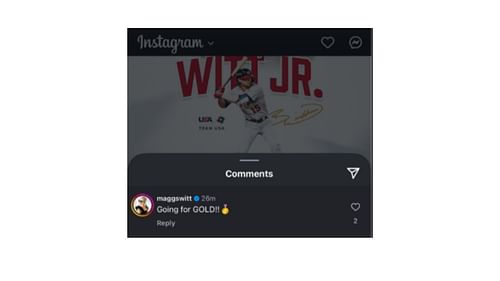 Maggie Witt's comment on Instagram (usabaseball/Instagram)