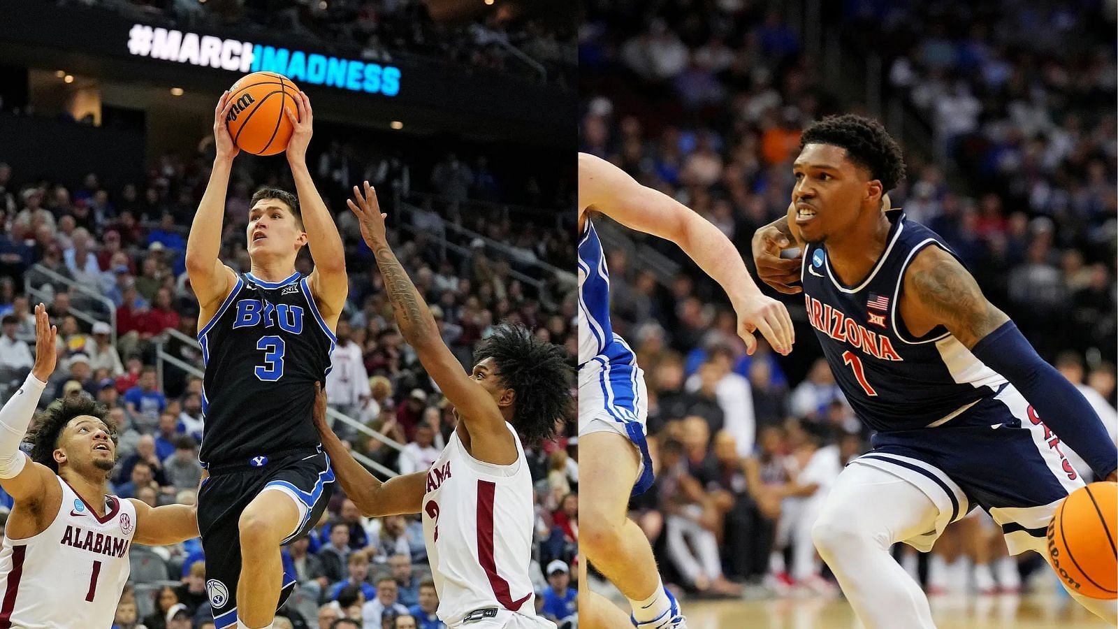 Egor Demin of BYU and Caleb Love of Arizona are two of the top Big 12 NBA Draft prospects who could be picked in the second round on Thursday. (Photo Credits: IMAGN)