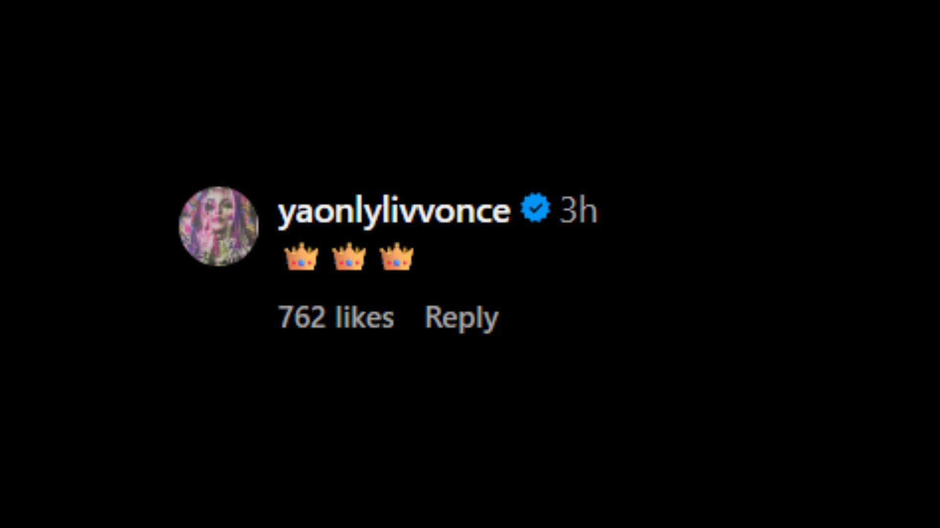 Screenshot of Liv Morgan&#039;s comment [Image credit: MLB&#039;s Instagram handle]