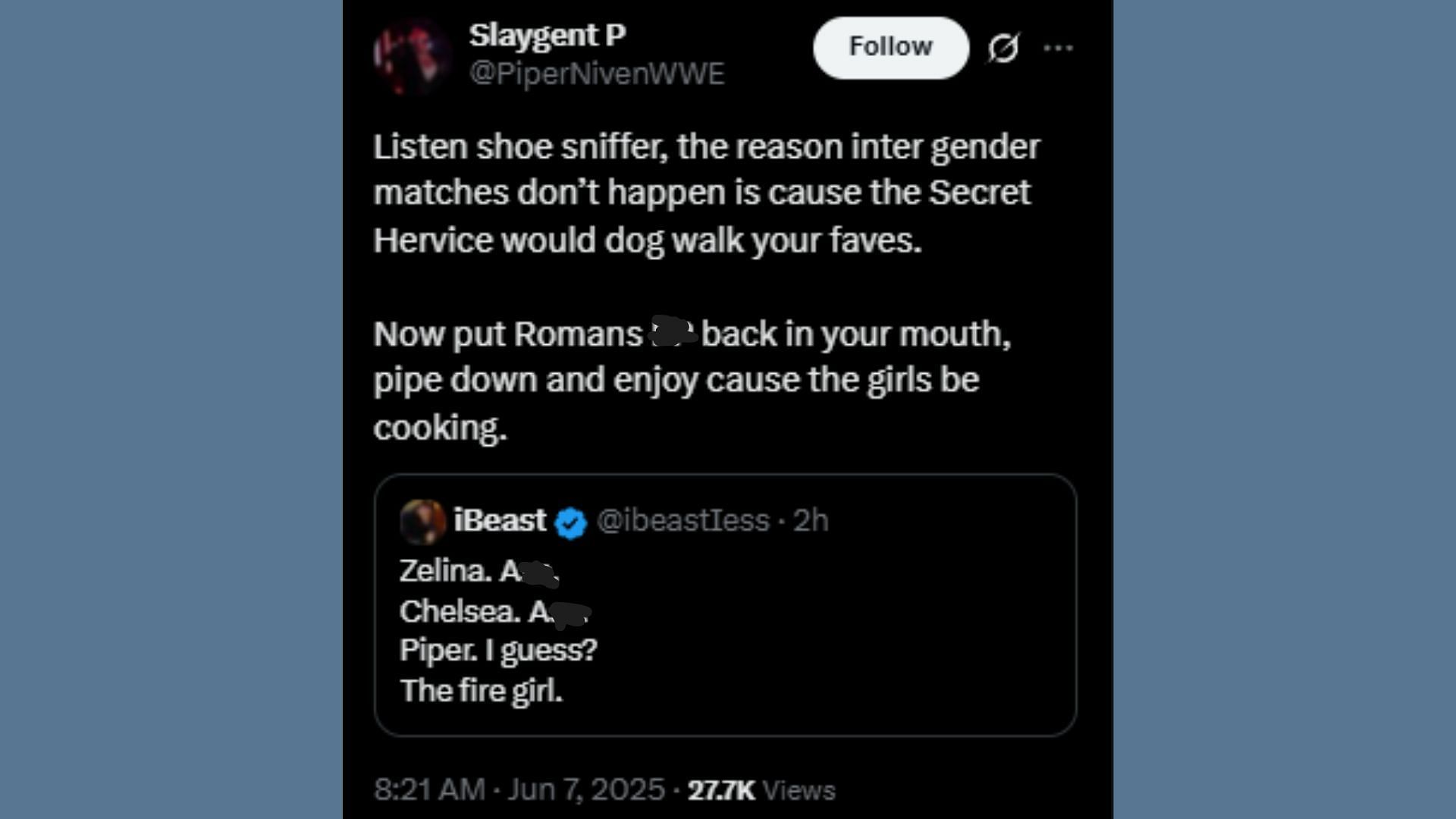 Piper Niven did not hold back (Credit: X)