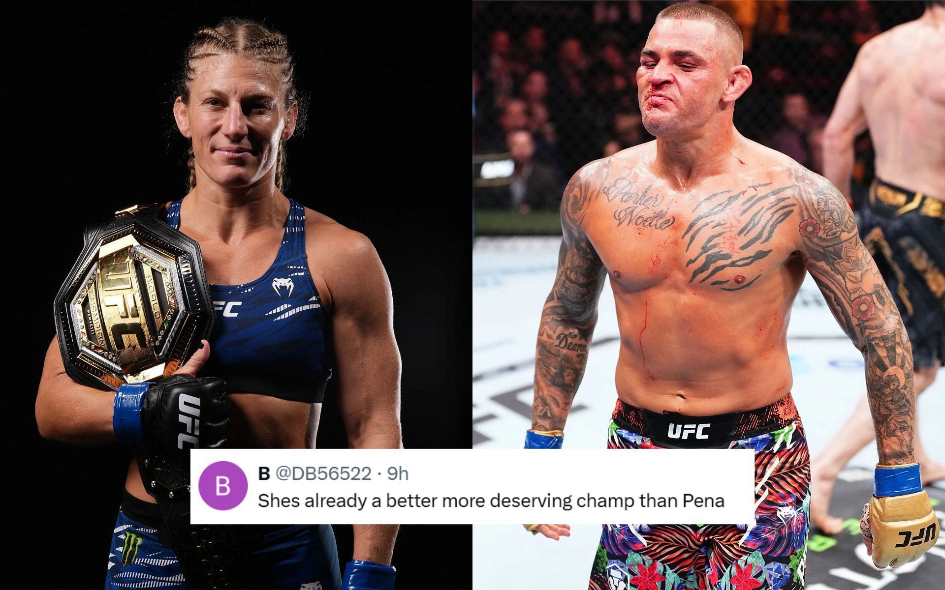 Dustin Poirier (right) and other ATT members applauded Kayla Harrison (left) for title win. [Images courtesy: Getty Images]