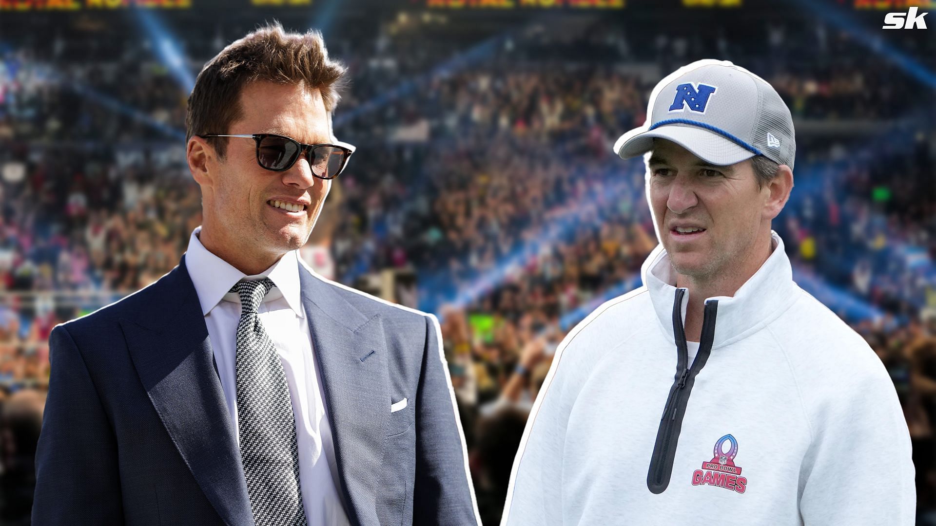 Tom Brady hilariously ambushed by Eli Manning after WWE-style entrance [Source: Imagn]