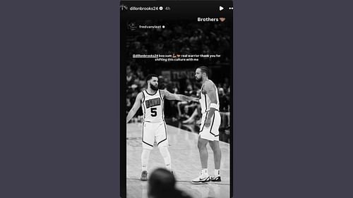 Brooks responds to Fred VanVleet's gratitude on his IG story. (Credits: @dillonbrooks24/Instagram)
