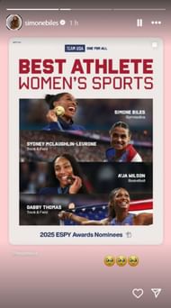 Screenshot of Biles' Instagram story.