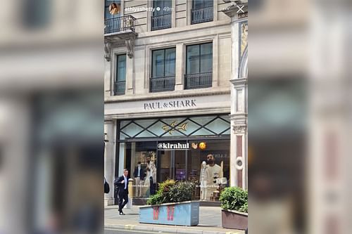 Athiya Shetty shows off KL Rahul’s poster at UK store (Image via Instagram-@athiyashetty)