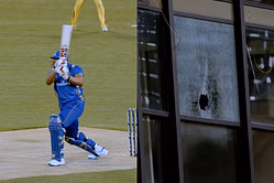 Mumbai Indians batting coach breaks window pane with a powerful six during Game 2 of MLC 2025 [Watch]