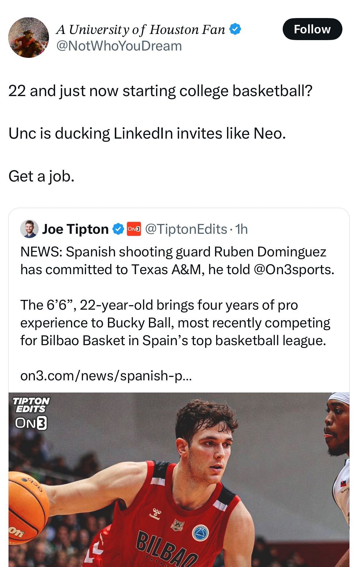 An X user tells Dominiquez to get a job (X/@TiptonEdits)