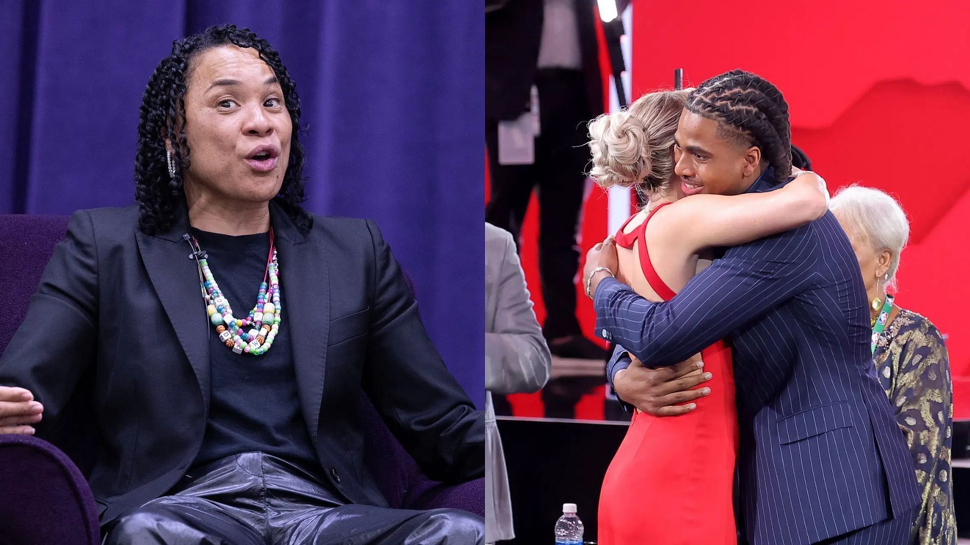 Dawn Staley poke fun at Chloe Kitts and Collin Murray-Boyles