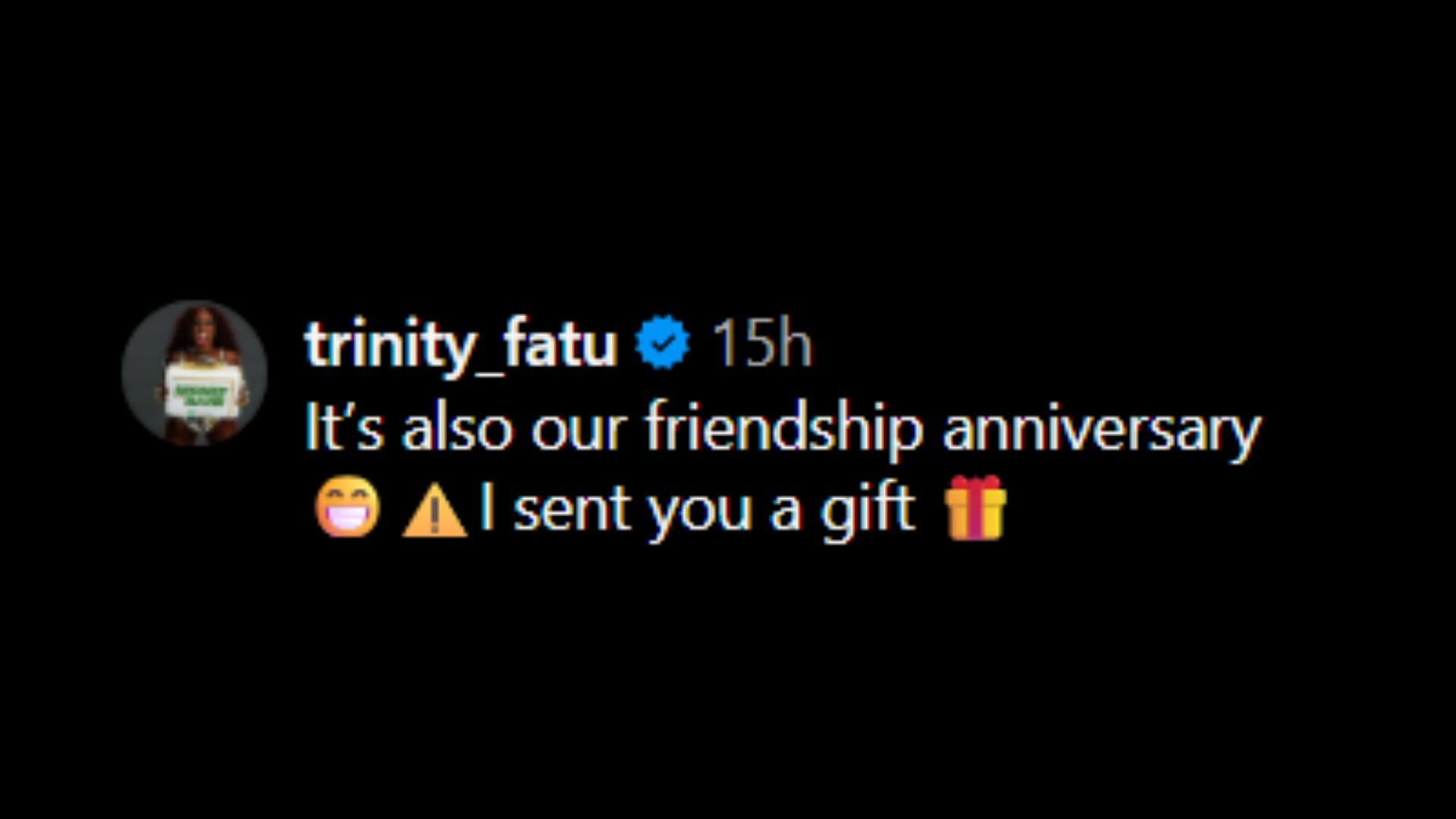 Screenshot of Naomi&#039;s comment [Image credit: Bianca Belair&#039;s Instagram]