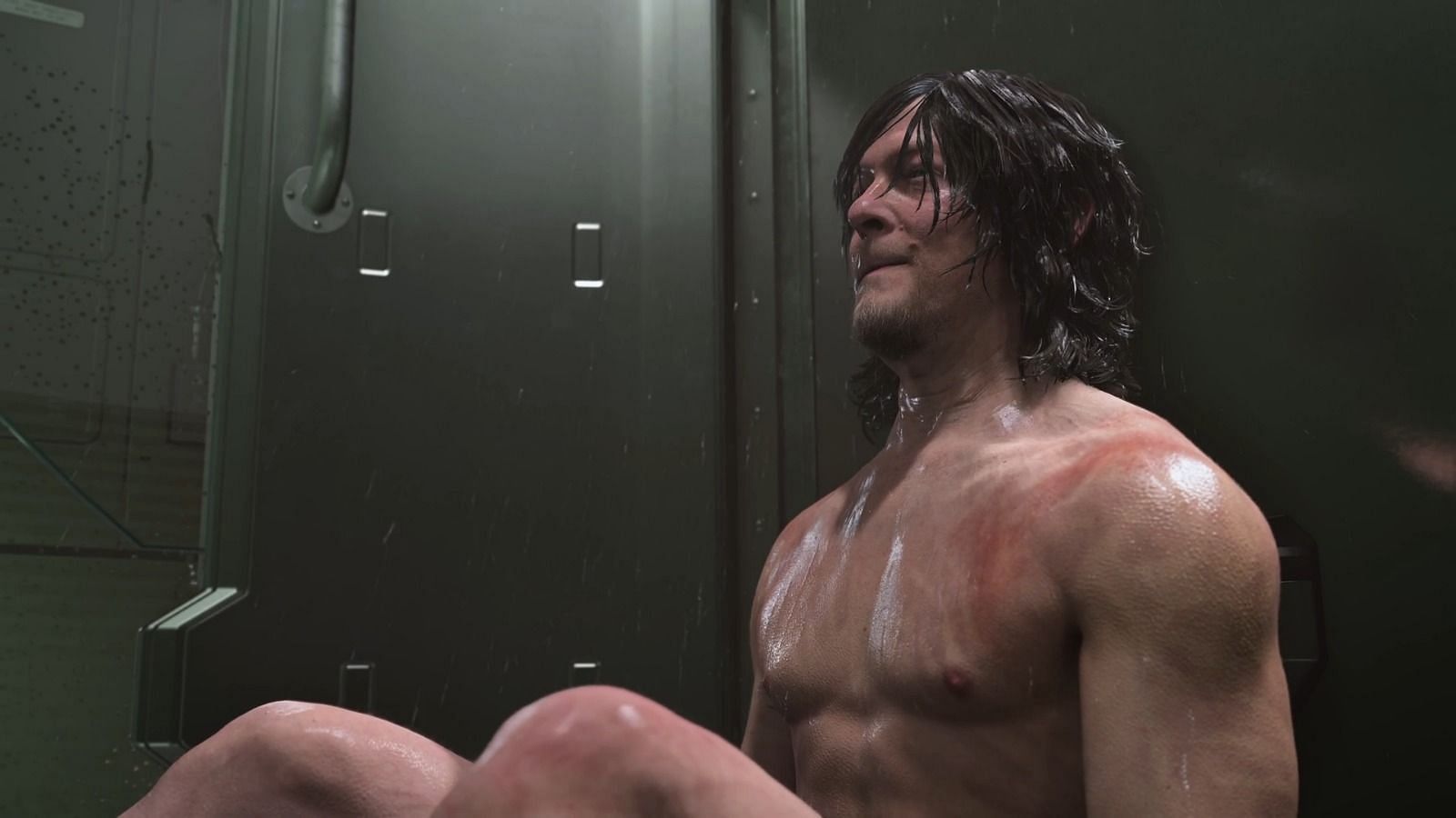 Taking a shower in Death Stranding 2 (Image via Kojima Productions)