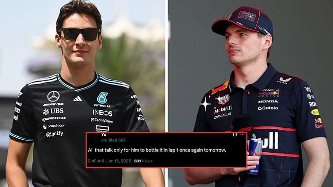 "All that talk only for him to bottle it in lap 1 once again": Fans react to George Russell's cheeky dig at Max Verstappen