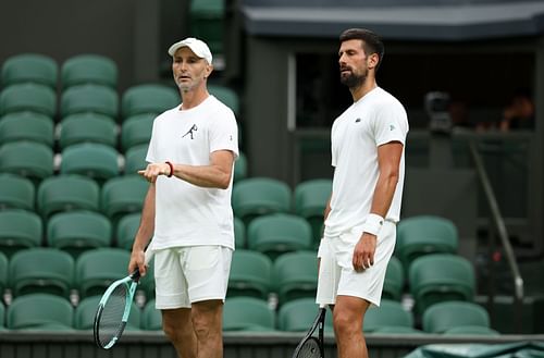 Dusan Lajovic and Novak Djokovic at Wimbledon 2025. (Photo: Getty)