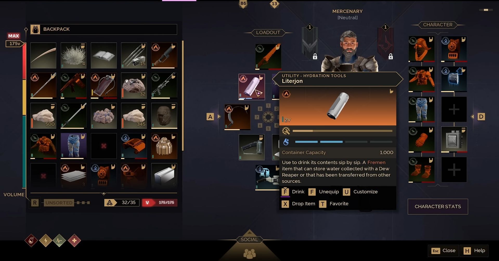 A Literjon will keep you hydrated in Dune Awakening (Image via Funcom || YouTube/@LuckyGhost)