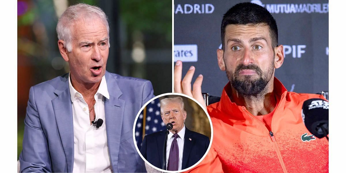 John McEnroe (L), Donald Trump (inset) and Novak Djokovic (R) (Image Source: Getty)