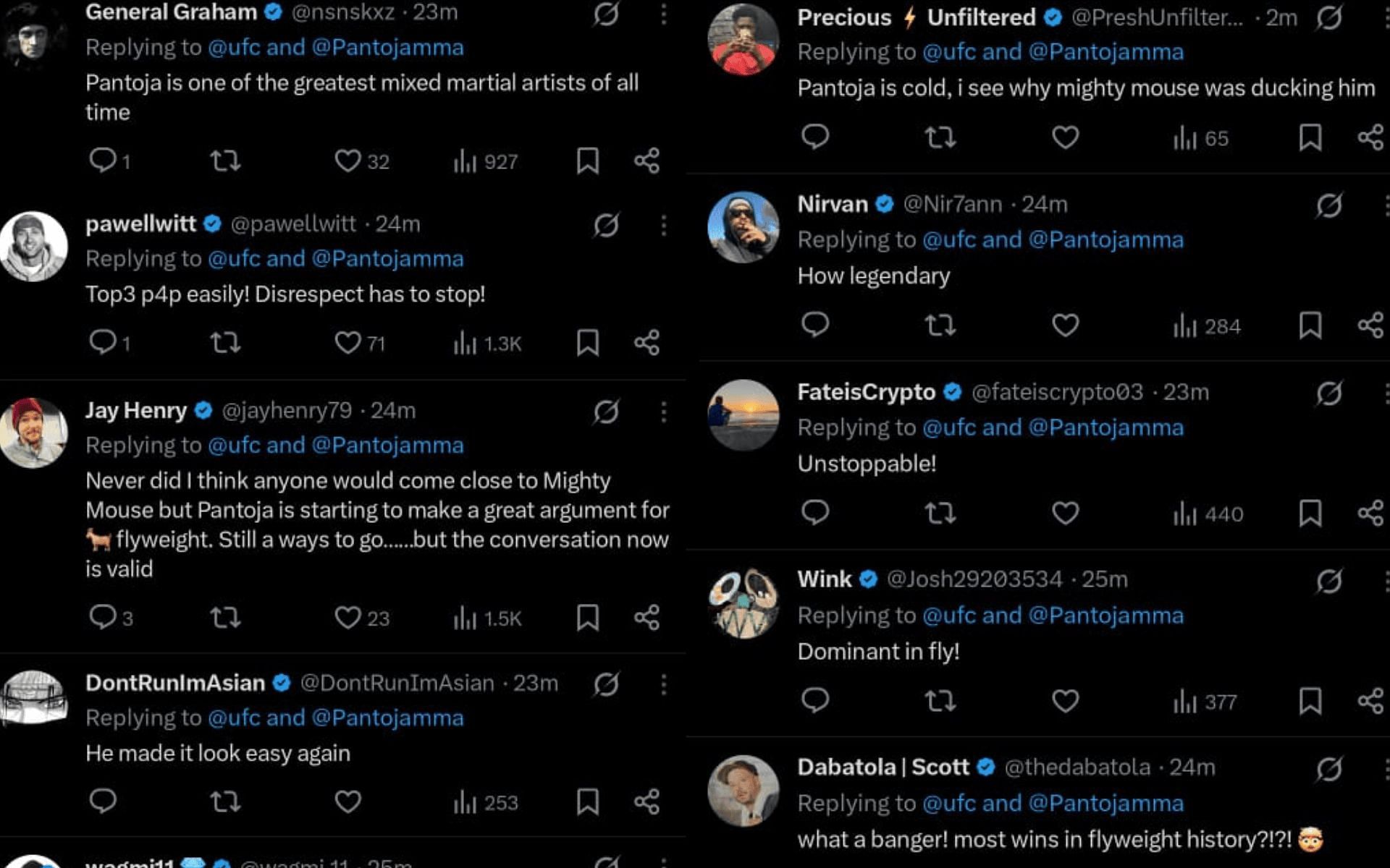 Fans&#039; reaction to Alexandre Pantoja&#039;s record-breaking win at UFC 317 [Screenshots courtesy: @ufc on X]