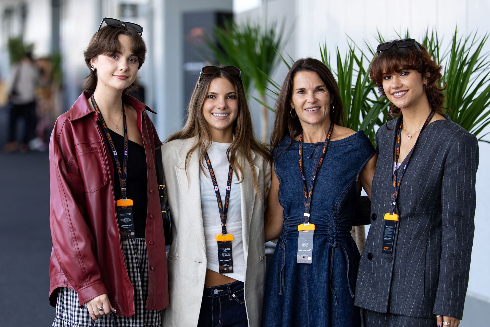 Oscar Piastri&#039;s sisters Hattie (2L), Mae (L), and Edie (R) Piastri with mother Nicole during the F1 Grand Prix of Japan at the Suzuka International Racing Course on April 7, 2024, in Suzuka, Japan | Getty Images
