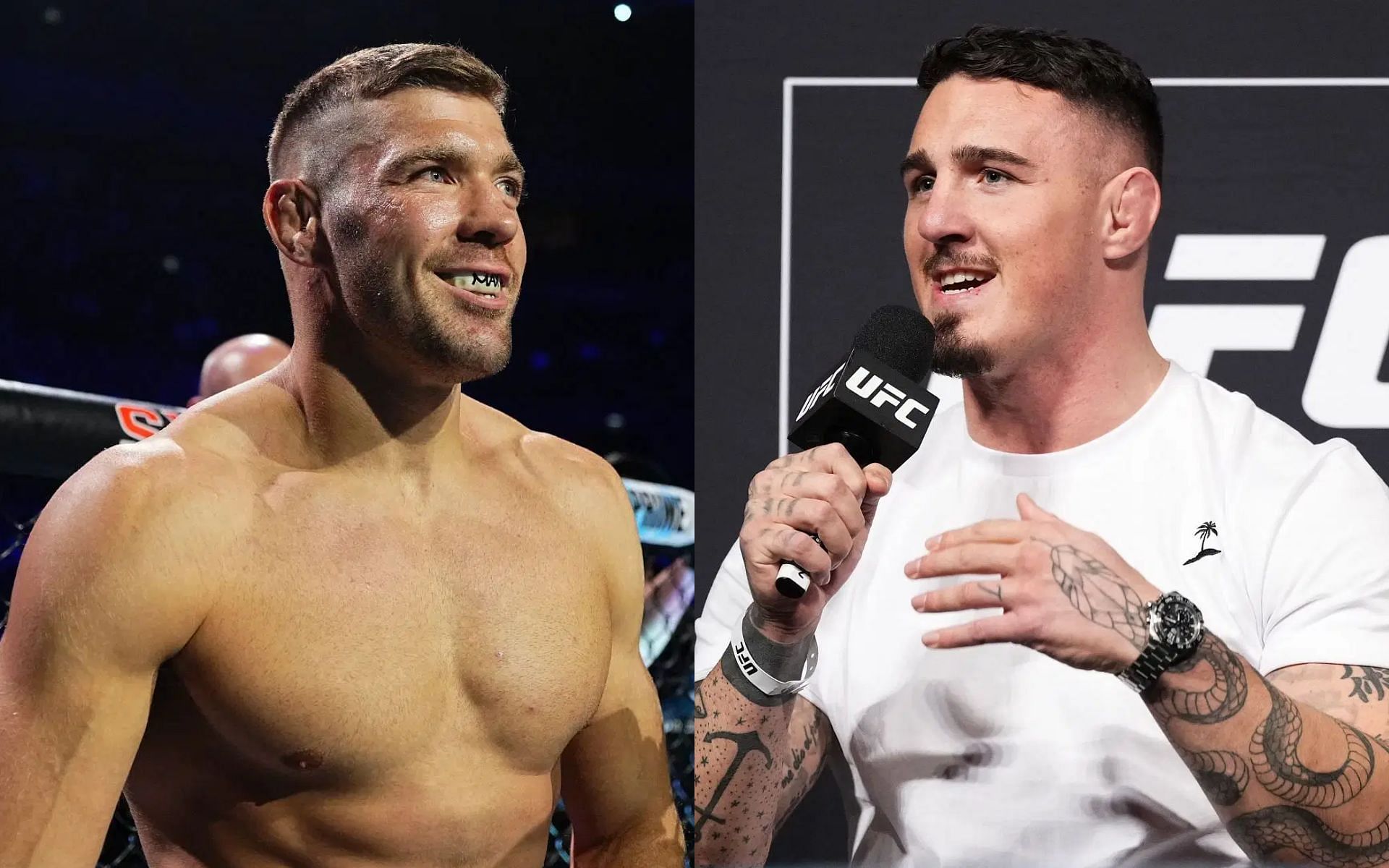 Tom Aspinall (right) names Dricus du Plessis (left) as his favorite fighter in the UFC right now [Images courtesy: Getty Images]