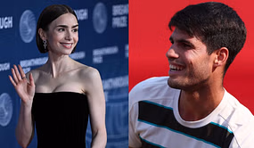 Lily Collins reacts to Carlos Alcaraz's tough fought 3R win at Queens Club 2025