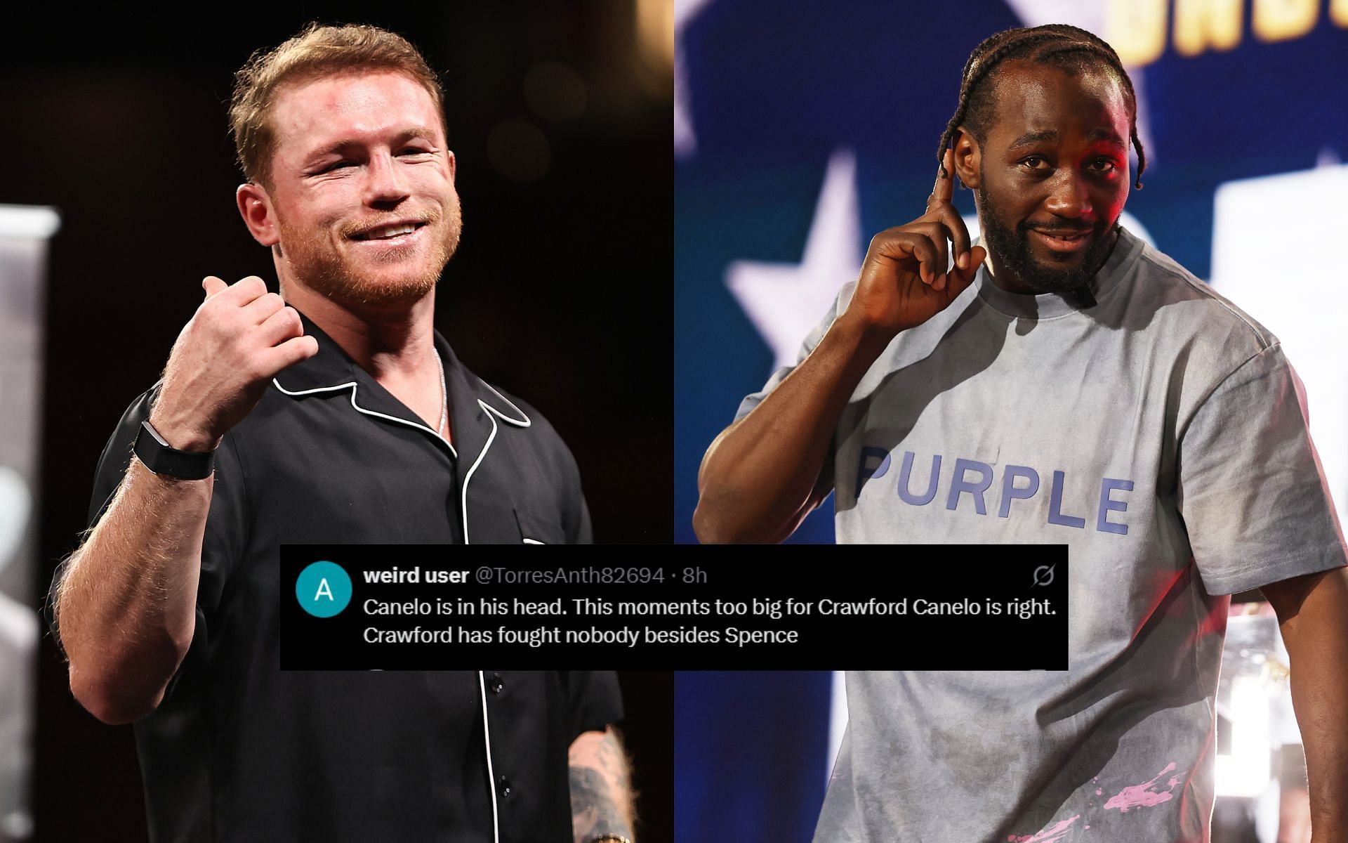 Fans react to Canelo Alvarez (left) questioning Terence Crawford